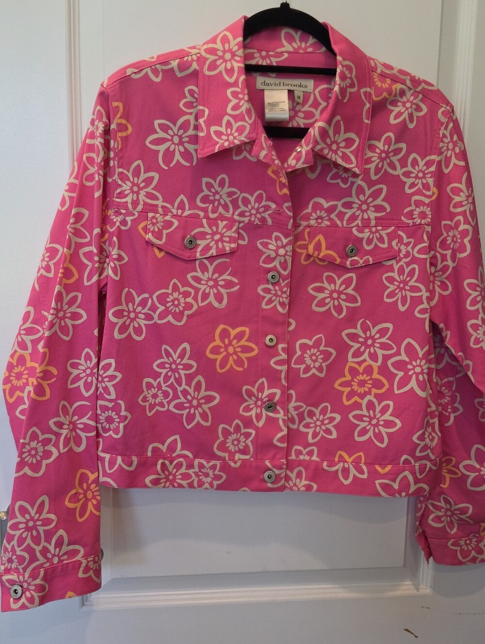 David Brooks Women's Pink White Floral Blazer Jacket Lightweight Casual SZ M